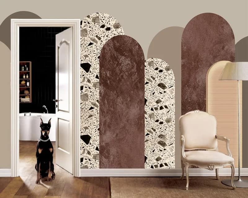 Kahverengi Terrazzo Kemerli Geometrik Duvar Kağıdı
