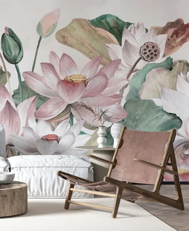 Pembe Lotus Çiçekli Duvar Kağıdı