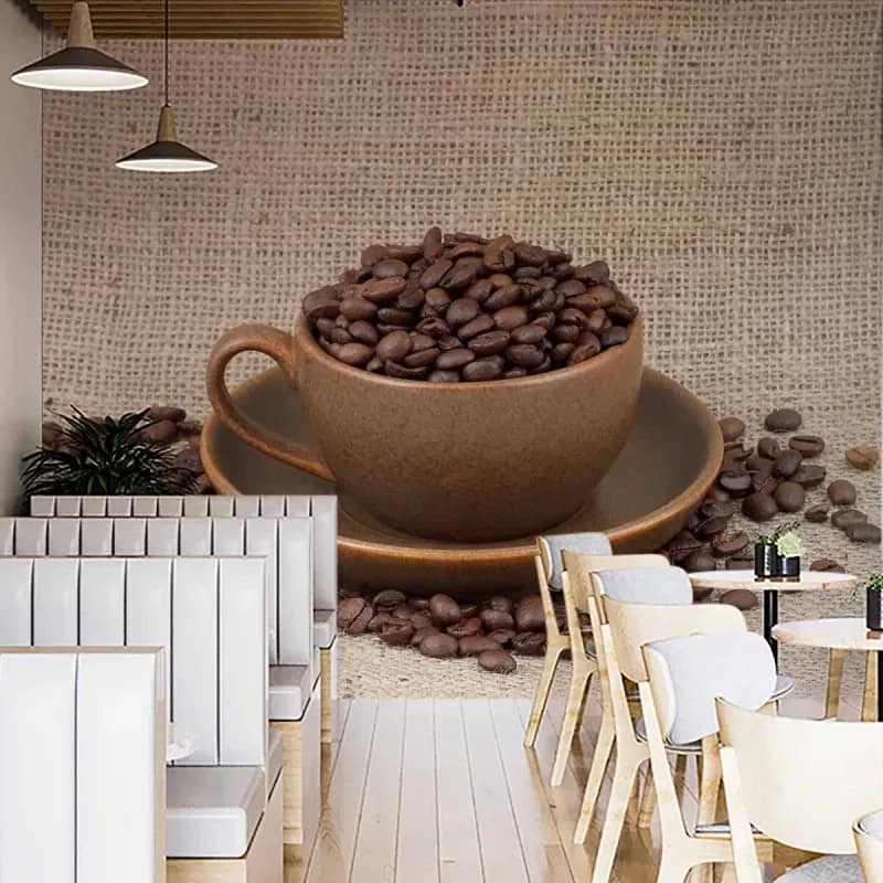 Jüt Zeminli Kahve Çekirdekli Kafe Duvar Kağıdı