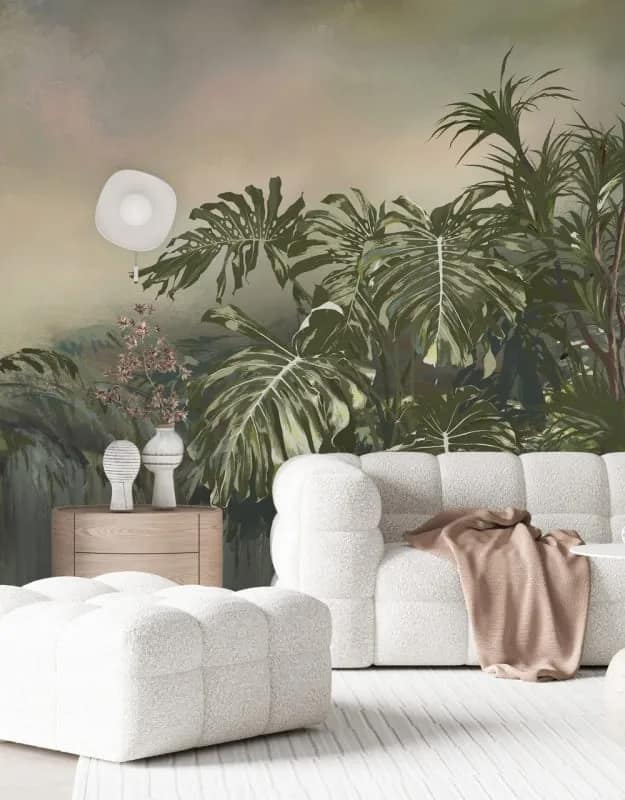 Yeşil Monstera Tropikal Yapraklı Duvar Kağıdı